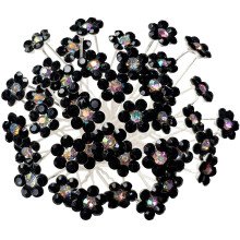 BETITETO Strass Bloem Haarspelden 40 Stuks U-vormige Crystal Party Bruiloft Bruids Haaraccessoires voor Vrouwen Meisjes (Zwart)