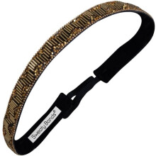 Sweaty Bands Dam- och Flickband för Träning - Non-Slip Grip, Svettabsorberande Sammet, Pärlade Hårband - Bling Art Deco Guld 5/8-tum