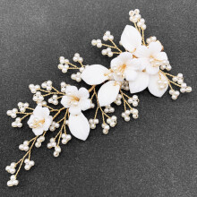 BETITETO Hvid brudehrklemme Wedding Pearl Keramisk Blomsterblad Hrstykke tilbehr til kvinder piger