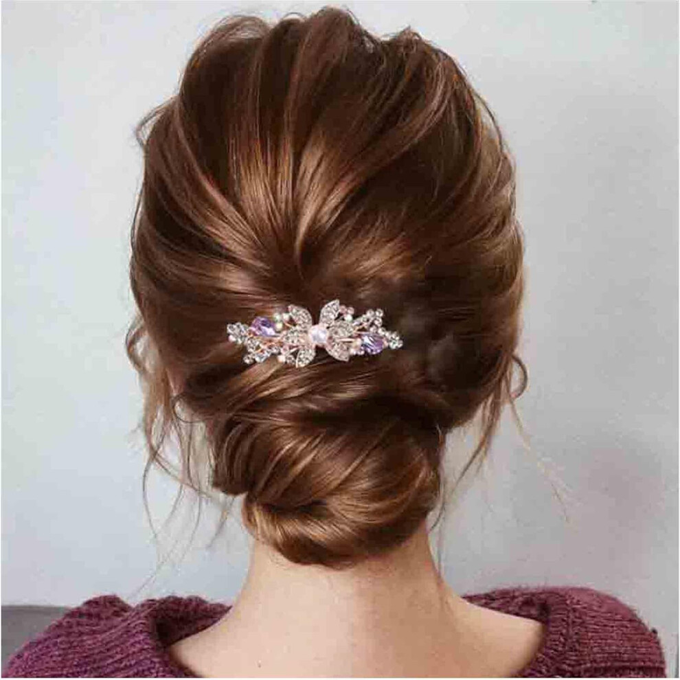 Yheakne Pearl Rhinestone Wedding Floral Hair Clip Con Copricapo Di Sposa Bling Oro Per Regali Di Donne E Ragazze (Oro Con Viola)