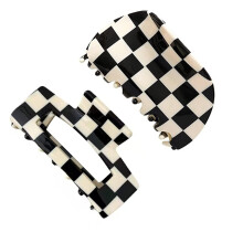 Jucasuy 2Packs Hair Claw Clips Vintage Black/White Checker -hiusklipsit Banaani Barrettes Akryylileukaklipsit 2 kpl (1 kpl)
