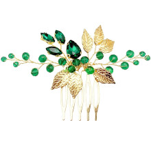 BETITETO morsiamen hiuskampa Emerald Green Crystal Gold Leaf Vine Hiuspalatarvikkeet häämorsian naisten juhliin (smaragdinvihreä)
