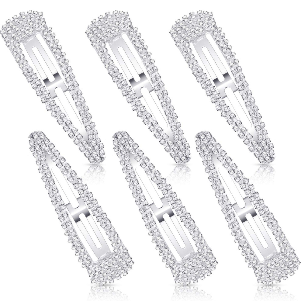 6 Pezzi Strass Snap Capelli Clip 4 Pollici Capelli Forcine Spilla Di Cristallo Metallo Fermagli Per Capelli Per Donne Ragazze Nozze Accessori Per Capelli (Argento)-image
