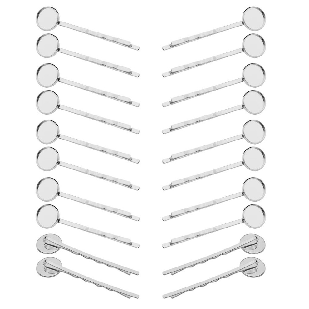 Lasenersm 20 Pieces Metal Bobby Pins Hair Clips With 12Mm Round Brass Tray Silver For Diy Hair Accessories Making