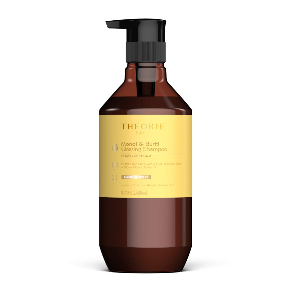 Theorie Monoi and Buriti Glossing Shampoo  Hydrate  Shine  Suited for Coarse and Dry Hair  Protects Color  Keratin Treated Hair Pump Bottle 400mL