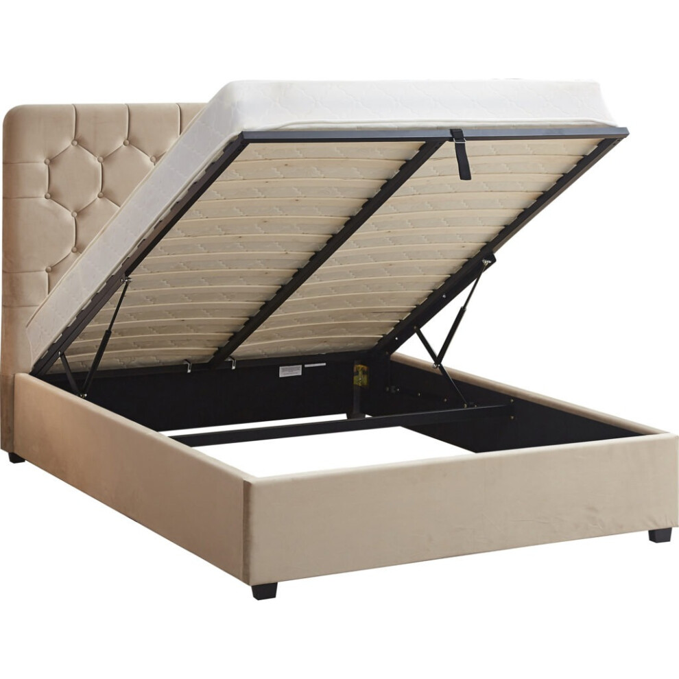 Madison Ottoman 5' King Size Bed Fawn Velvet Fabric