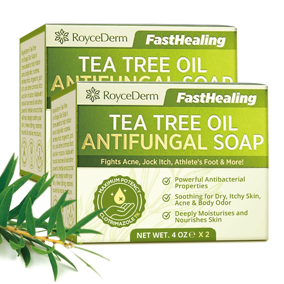 Roycederm Antifungal Antibacterial Tea Tree Soap For Face Body Acne Athletes Foot Tinea Folliculitis Ringworm Jock Itch Pack Of 2