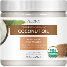 Velona Certyfikat USDA Organiczny olej kokosowy Extra Virgin - 16 uncji | Klasa spozywcza i kosmetyczna | w sloiku | Tloczony na zimno z pierwsze