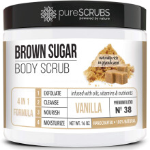 pureSCRUBS Premium Ekologisk Brunt Socker VANILJ KROPPS- OCH ANSIKTSKRUBB Set - Stort 16oz, Med Ekologiska Oljor