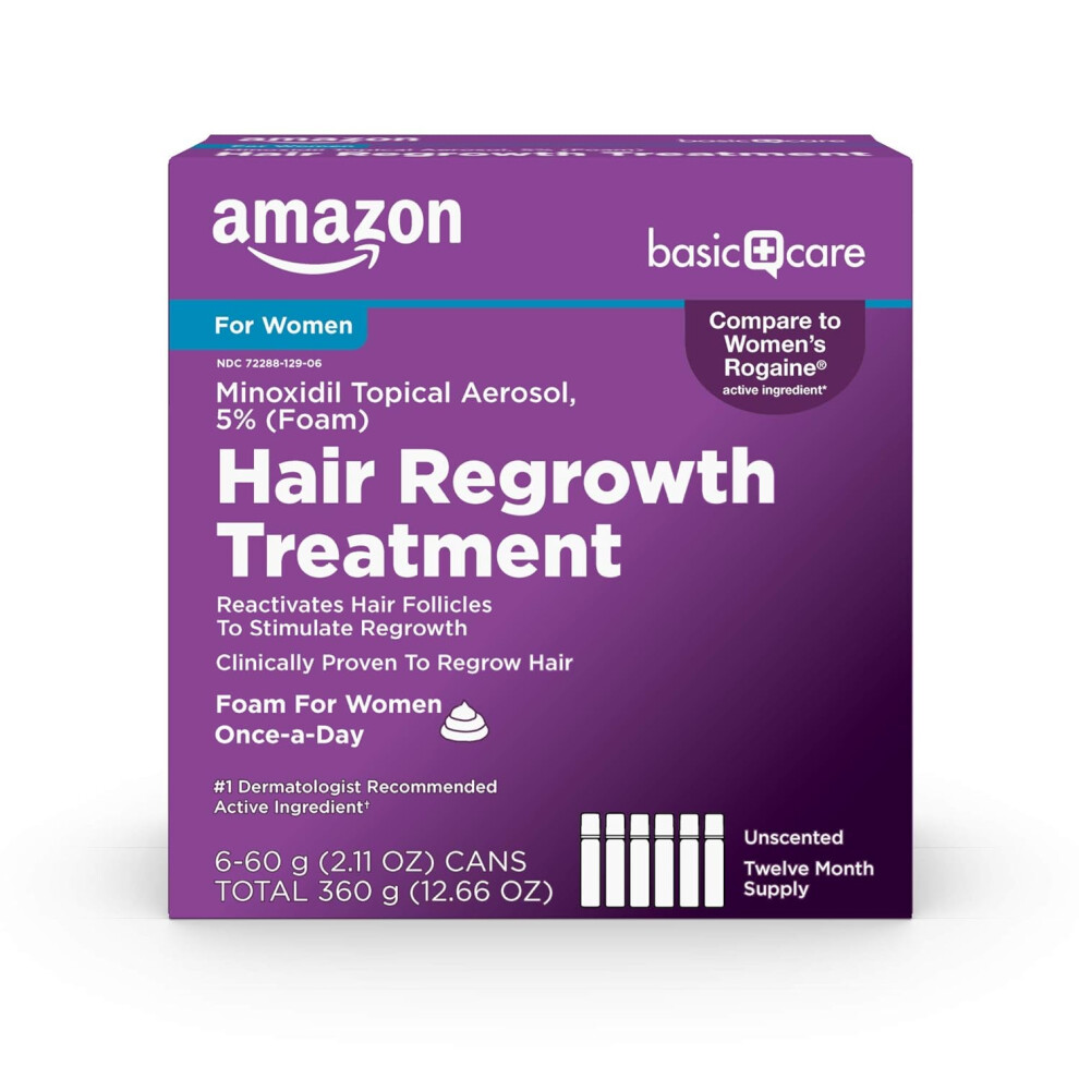 Amazon Basic Care Hair Regrowth Treatment For Women Minoxidil 5 Topical Aerosol Foam 12 Month Supply Unscented 211 ounce Pack of 6