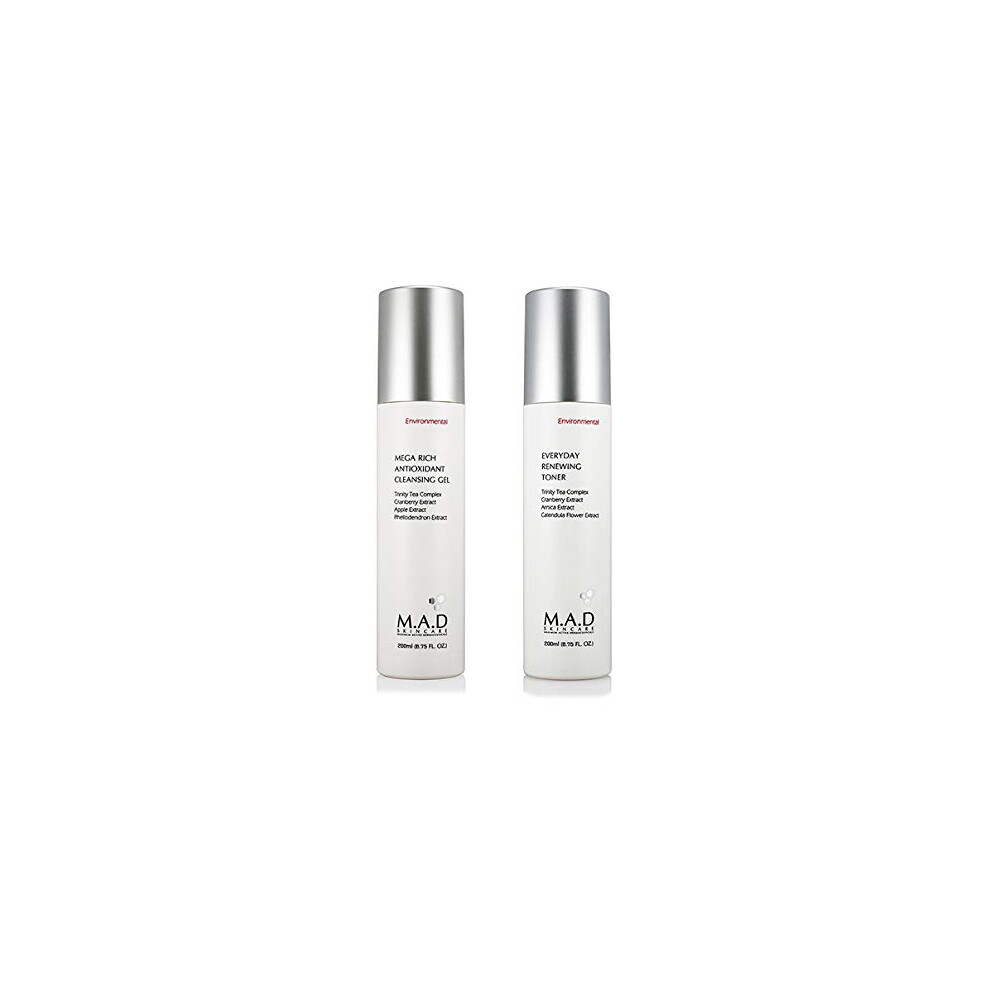 M.a.d Skincare Mad Skincare Maximum Active Dermaceuticals Environmental Duo Set Mega Rich Antioxidant Cleansing Gel Everyday Renewing Toner