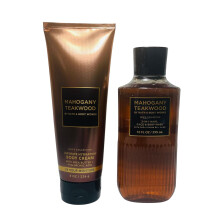 Bath & Body Works Mahogany Teakwood 3-in-1 Haar-, Gezichts- & Lichaamswas en Crème Set