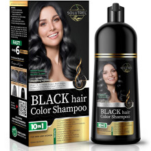 Solutrel Black Hair Dye Shampoo Komplett grttckande 10-i-1 unisex hrfrgschampo med naturliga ingredienser utan hudflckar - ammoniakfri.
