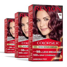 Revlon ColorSilk met Bond Repair Complex Burgundy Permanente haarkleur 100% grijsdekking Ammoniakvrije haarverf Vegan Keratine 48 Burgundy (Pack van