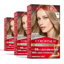 Revlon ColorSilk met Bond Repair Complex Blonde Permanente haarkleur 100% grijsdekking Ammoniakvrije haarverf Vegan Keratine 70 Medium Asblond (3 stu