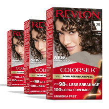 Revlon ColorSilk met Bond Repair Complex Bruin Permanente haarkleur 100% grijsdekking Ammoniakvrije haarverf Vegan Keratine 30 Donkerbruin (pak van 3