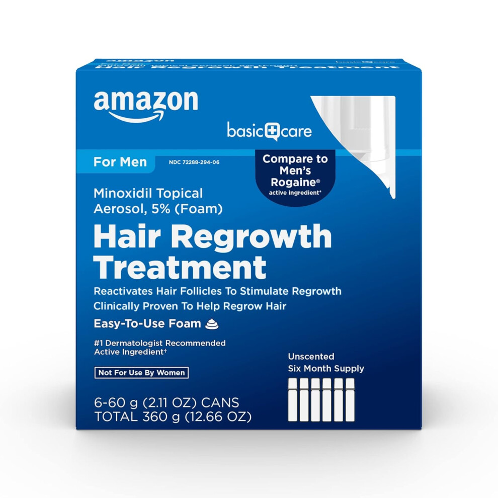 Amazon Basic Care Minoxidil Topical Aerosol 5 Foam Hair Regrowth Treatment for Men 6month Supply Unscented 211 oz Pack of 6