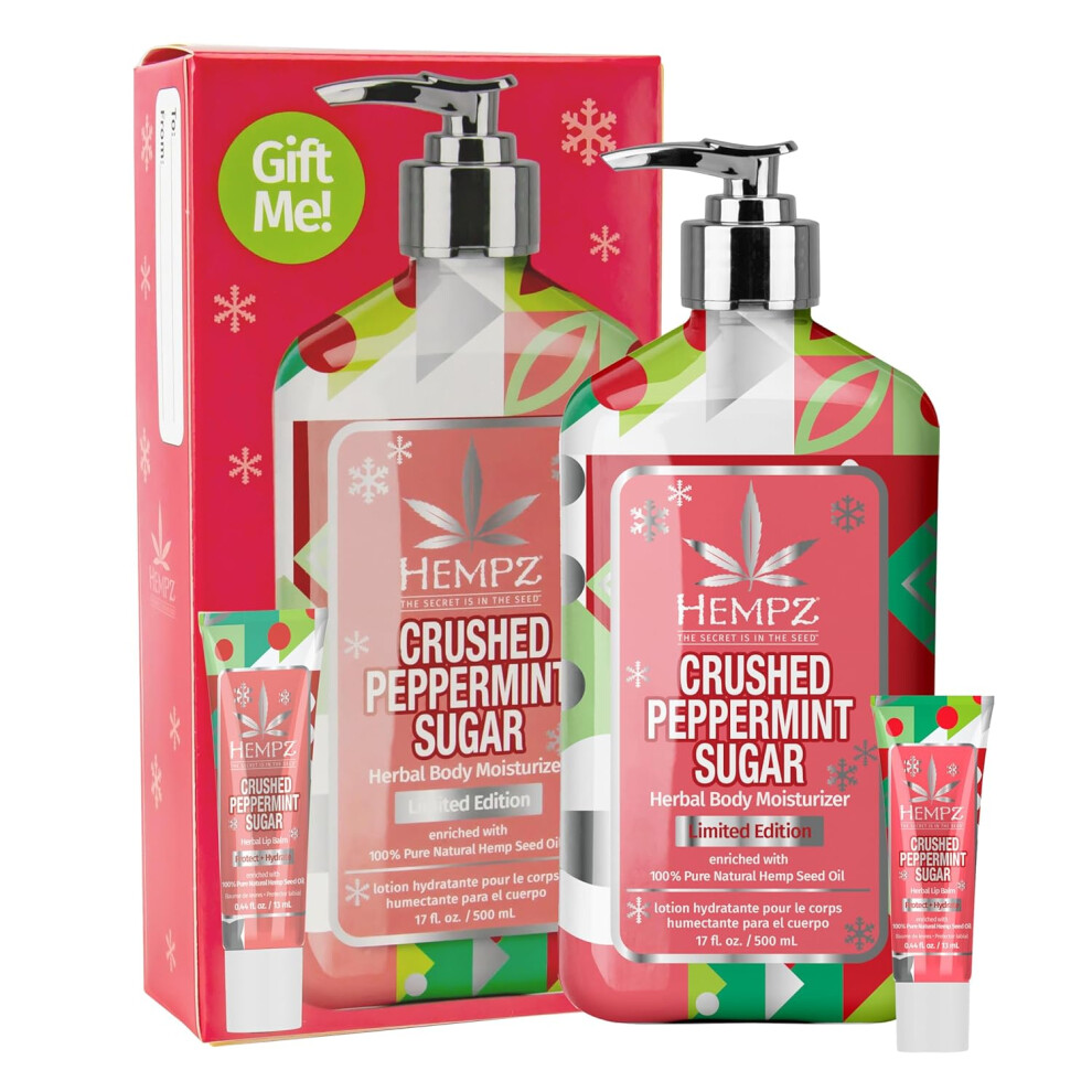 Hempz Crushed Peppermint Sugar Gift Set Body Lotion And Lip Balm For Men Women