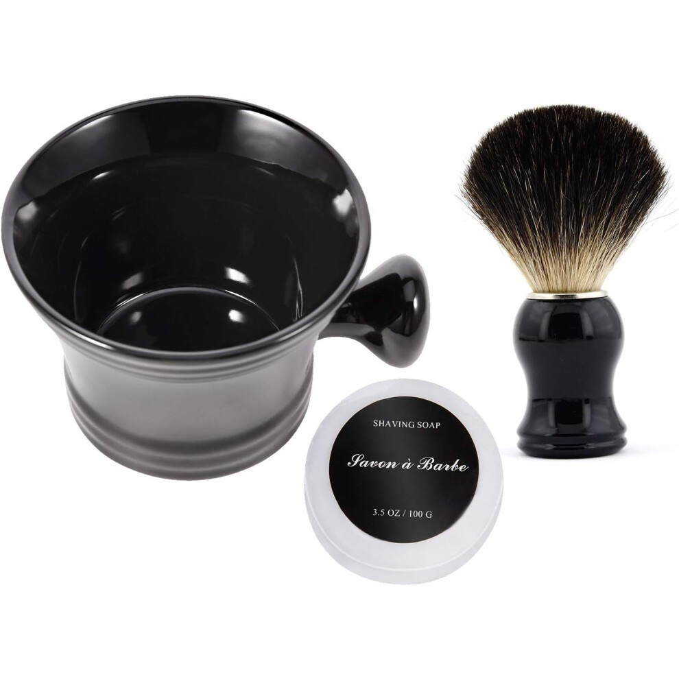 Grandslam Cream/Black Ceramic Shaving Soap Bowl Kit For Men Pure Badger Shaving Brush Shaving Soap Wide Mouth Ceramic Shaving Soap Bowlmug With Knob Handle