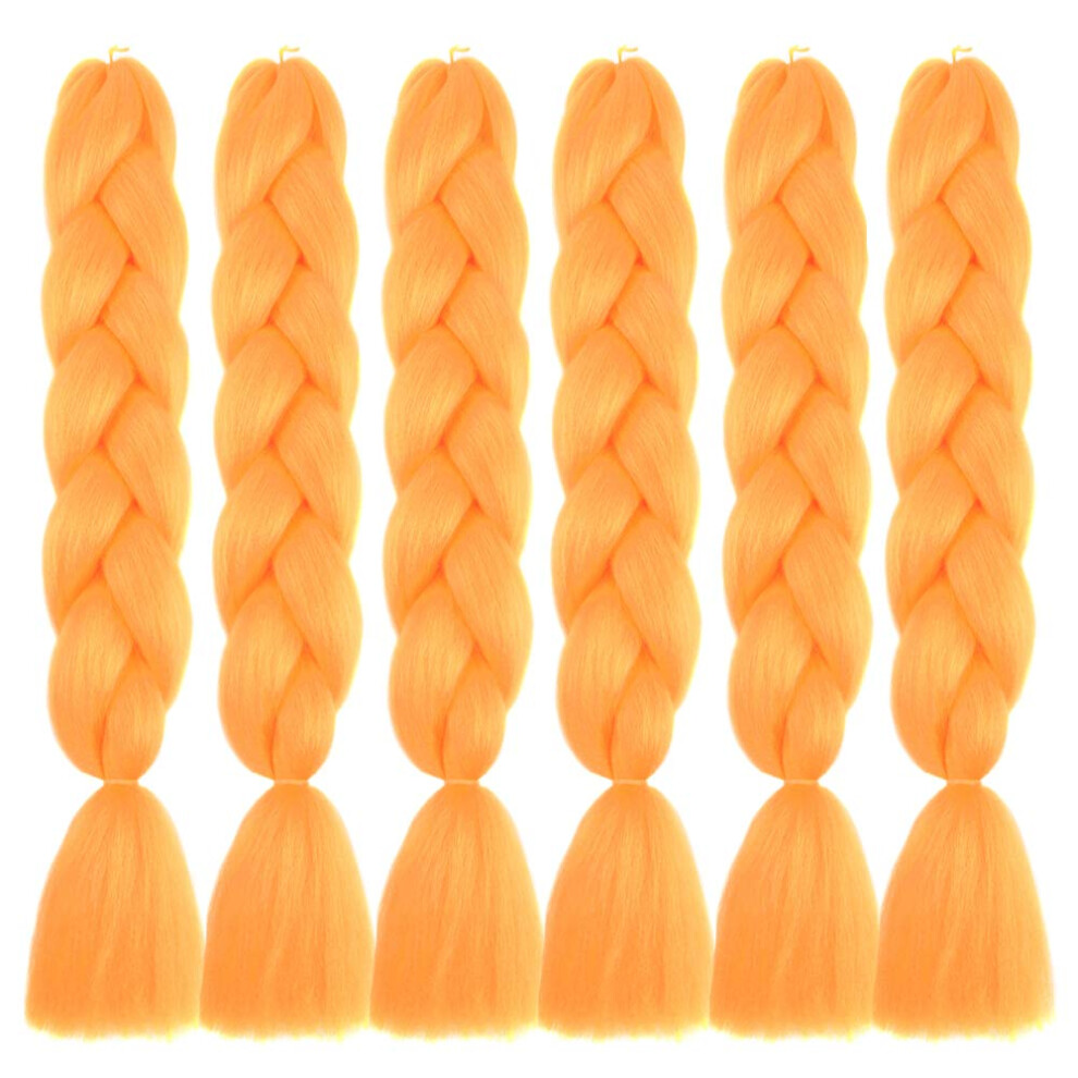 Shuohan 6 Packs Ombre Jumbo Braiding Hair Extensions 24 Inch High Temperature Synthetic Fiber Hair Extensions For Box Braids Braiding Hair Orange