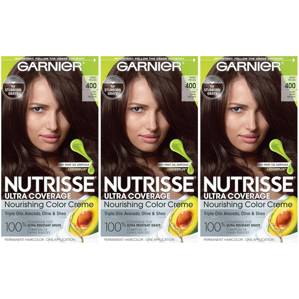 Garnier Hair Color Nutrisse Ultra Coverage Nourishing Creme 400 Deep Dark Brown Sweet Pecan Permanent Hair Dye 3 Count Packaging May Vary-image-OPC-PGJ7TDP-NEW