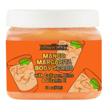 Peeling do ciala Mango Margarita z limonka kolagenowa i witamina E stworzony, aby zluszczac i wygladzac skre, zapewniajac uczucie miekkosci i odmlod