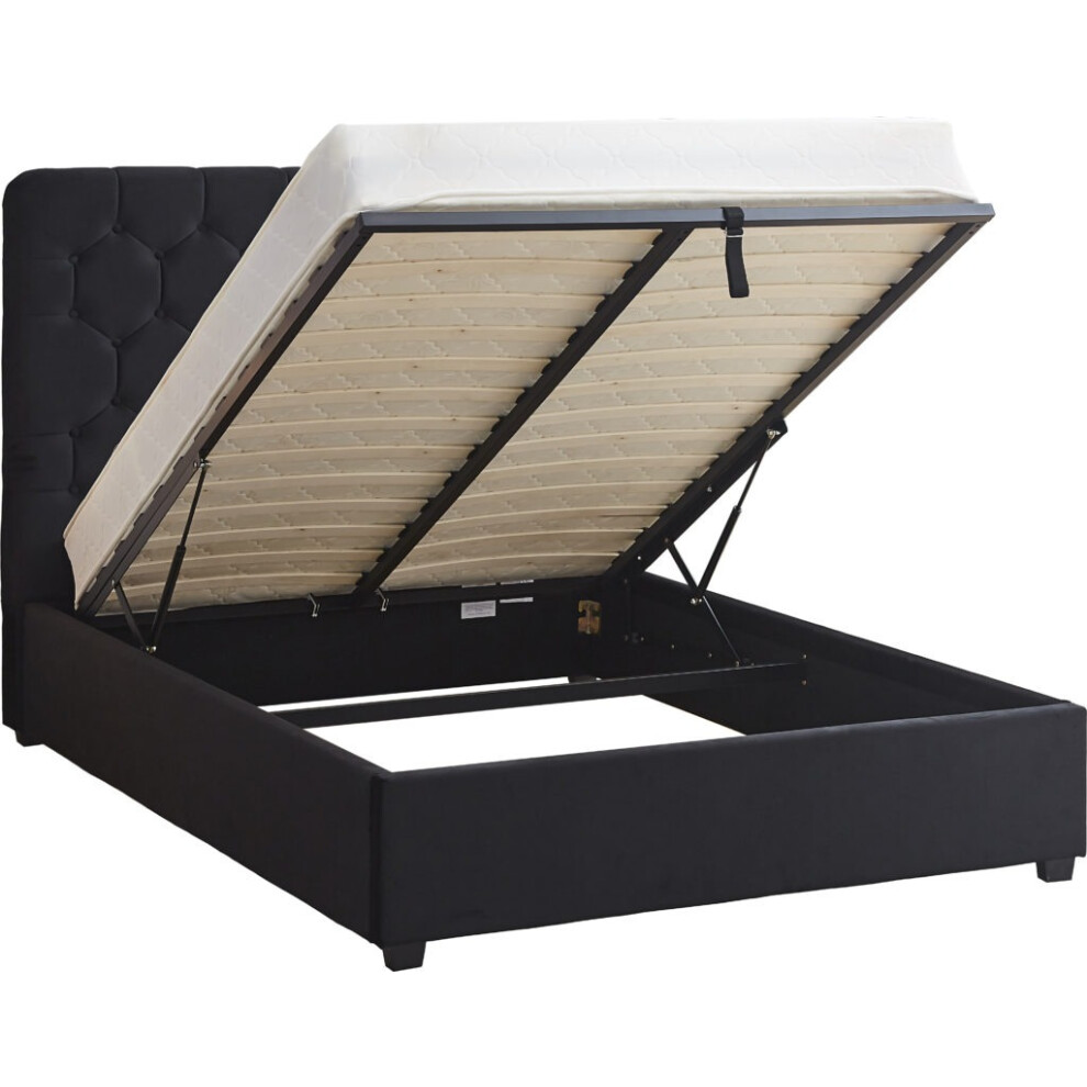 Madison Ottoman 5' King Size Bed Black Velvet Fabric