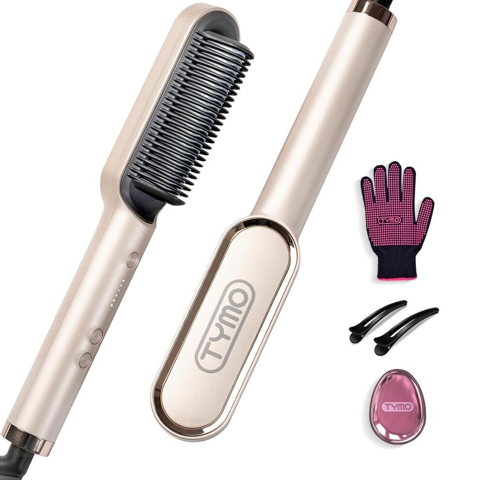 Tymo Gold Hair Straightener Brush Ring Hair Straightener Comb Straightening Brush For Women With 5 Temps 20S Fast Heating Dual Voltage
