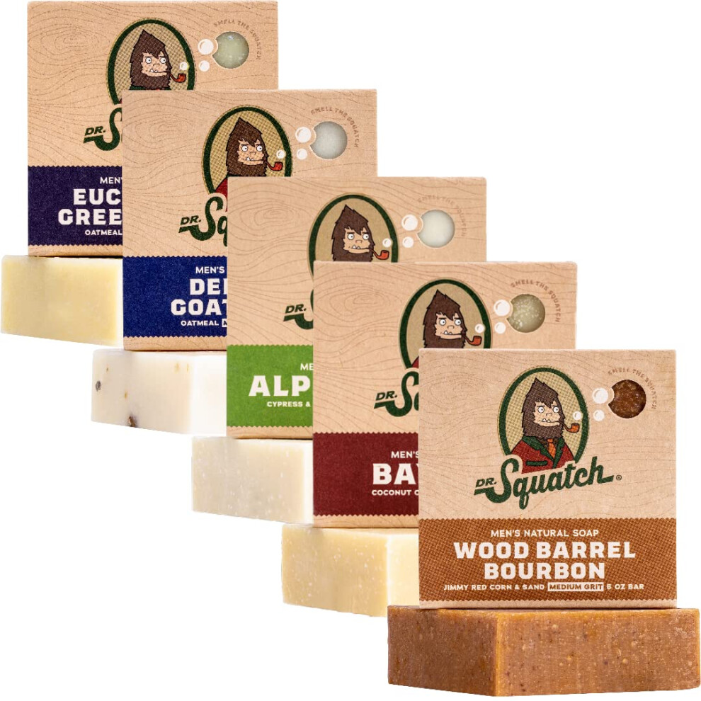 Dr. Squatch Dr Squatch All Natural Bar Soap For Men 5 Bar Variety Pack Alpine Sage Bay Rum Bourbon Eucalyptus And Goats Milk