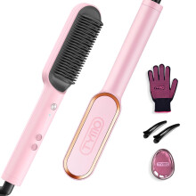 Hair Straightener Brush TYMO Ring Hair Straightener Comb Straightening Brush for Women with 5 Temps 20s Fast Heating  Dual Voltage Pink