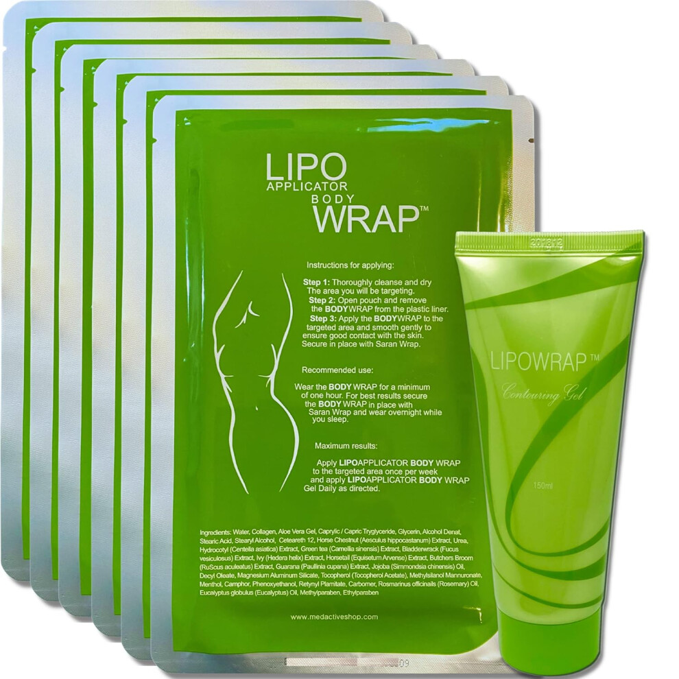 Lipo Applicator Body Wrap With Guarana Green Tea And Seaweed Wraps Works For Stomach Belly Legs Arms Abdomen 6 Wraps Gel