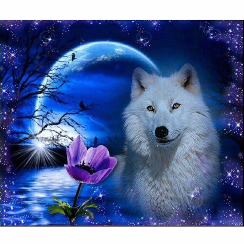 5D DIY Moonlight Wolf Diamond maalaus kirjonta Cross Stitch Kit Home Decor