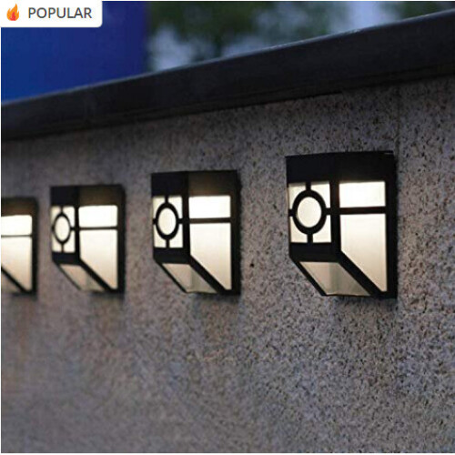 4 Pack Security Wall Light Solar LED Black Square Wall Lights
