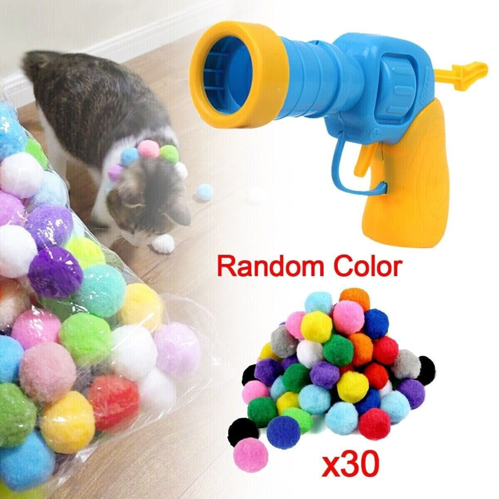Cat Ball Gun Interactive Toy with 30pcs Colourful Stretch Plush Pom Pom Ball