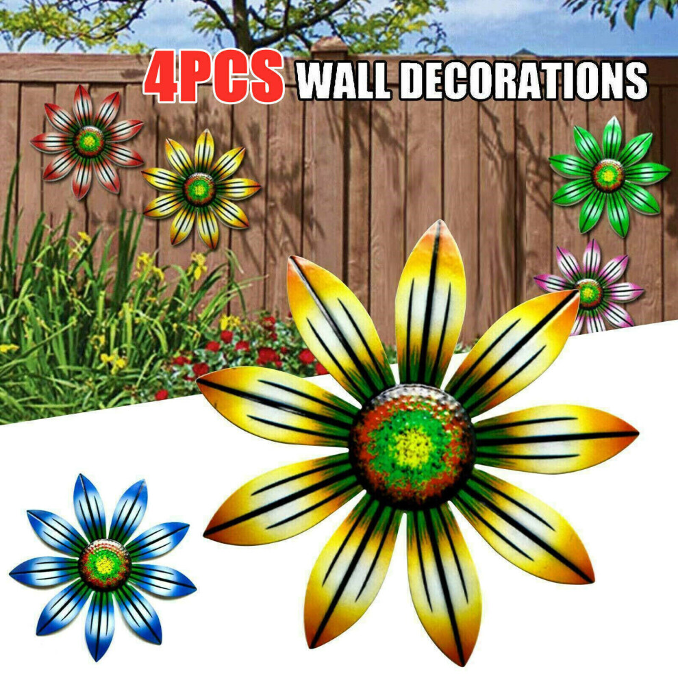 4Pcs Metal Flower Wall Art Garden Fence Hanging Ornament Outdoor