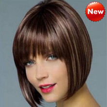 Mujeres Pelucas de Pelo Natural Corto Liso Estilo Cosplay Peluca Completa