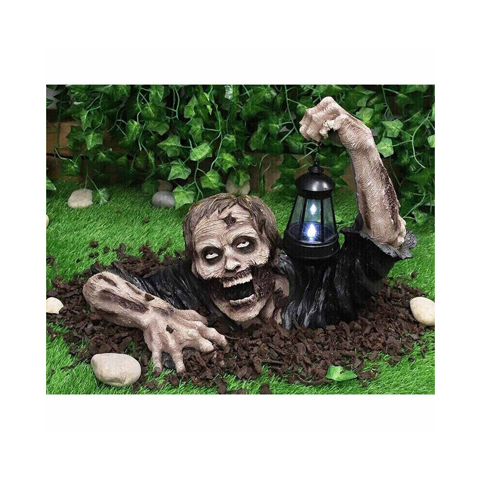 Mdsrjone Zombie Crawling Out Of Grave With Led Lantern Garden Statue - Resin Halloween Decor, 21X17x9 Cm