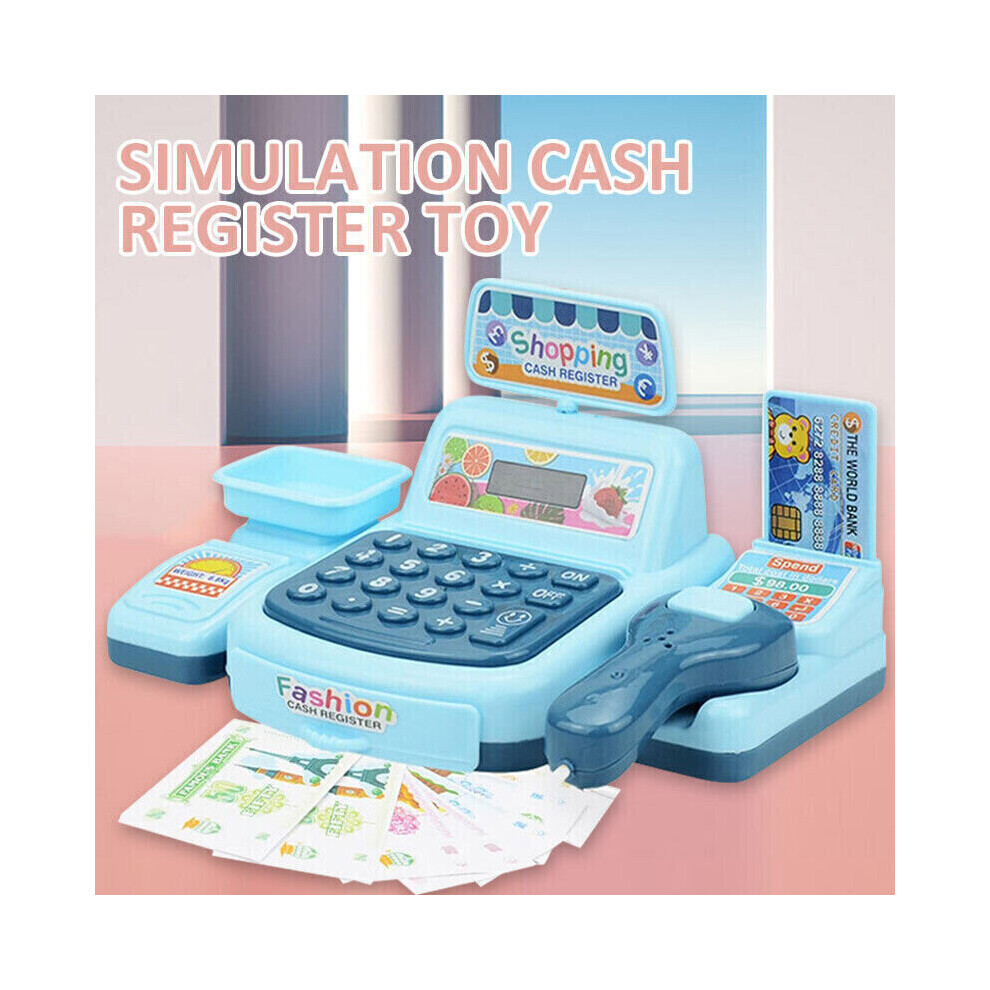 New Mdsrjone Kids Simulation Toy Cash Register Checkout Till Sound Working Scanner Shopping Blue