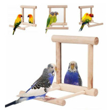 Hölzerne Vogel Spiegel Interaktives Spiel Spielzeug mit Sitzstange für kleine Papageien Wellensittiche
