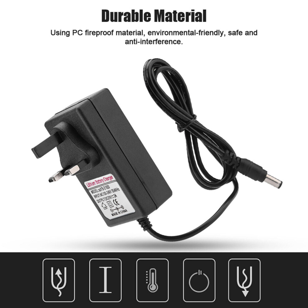DC 21V 2A Charging Adapter Power Supply Battery Charger UK Plug Black AC100-240V