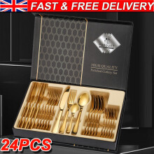 Besteck Dinner Set Golden Edelstahl Metallständer Gabeln Teelöffel