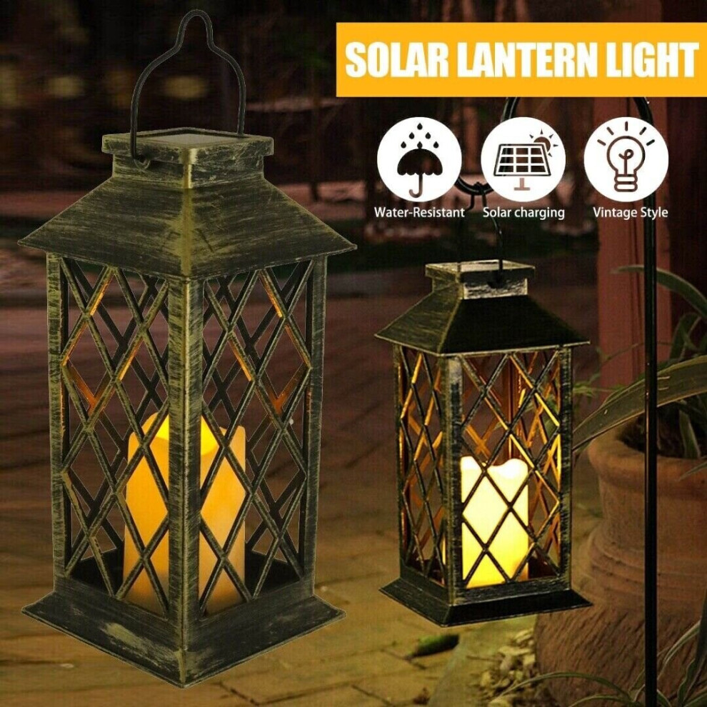 Waterproof LED Solar Lantern Light Powered Hanging Outdoor Garden Candle Lamp