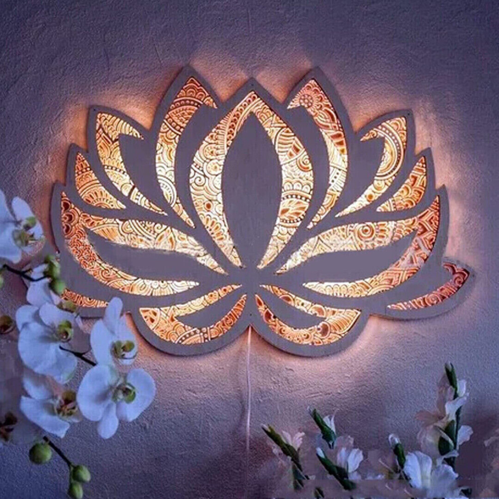 Lotus Flower Mandala Yoga Room Art LED Light Hanging Wall Sculpture Lamp Decor