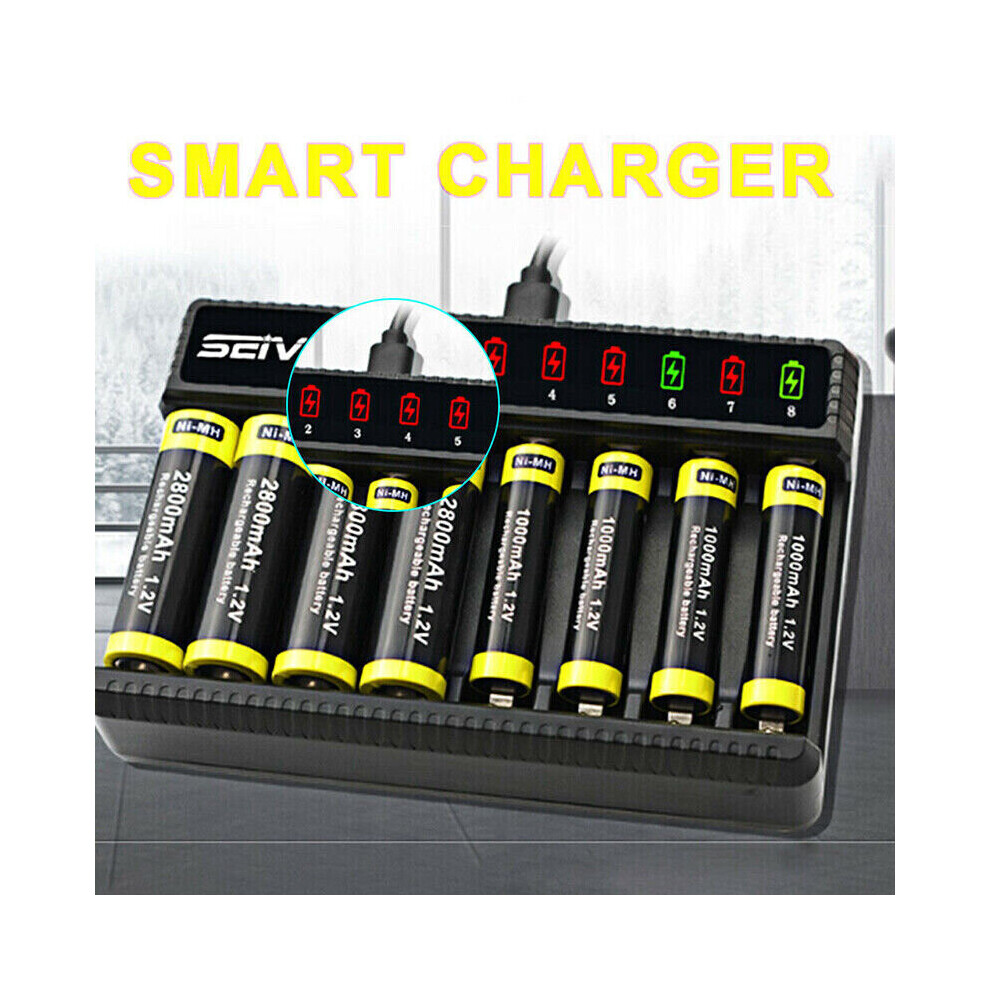 8 Slot Smart Battery Charger LED Display for AA/AAA NiMH Rechargeable Batteries