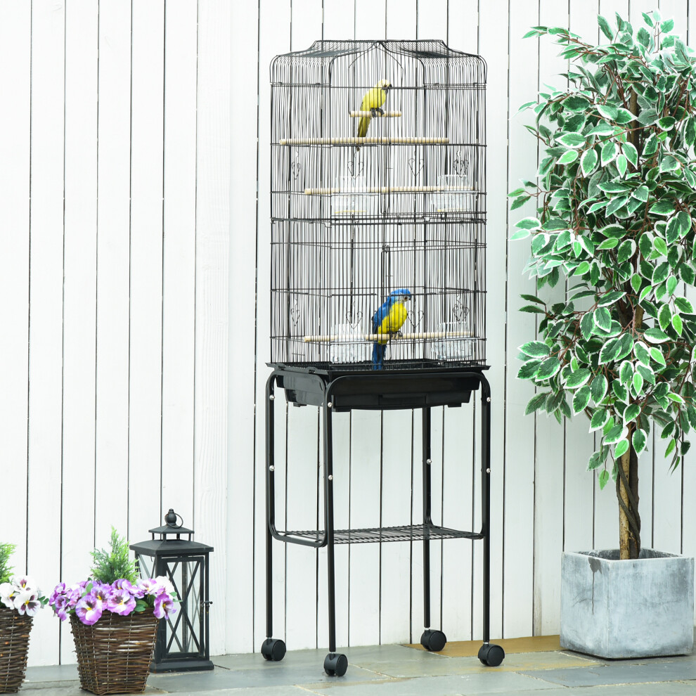 PawHut Bird Cage for Budgie Finch Canary Parakeet W/ Stand Sliding Tray Black