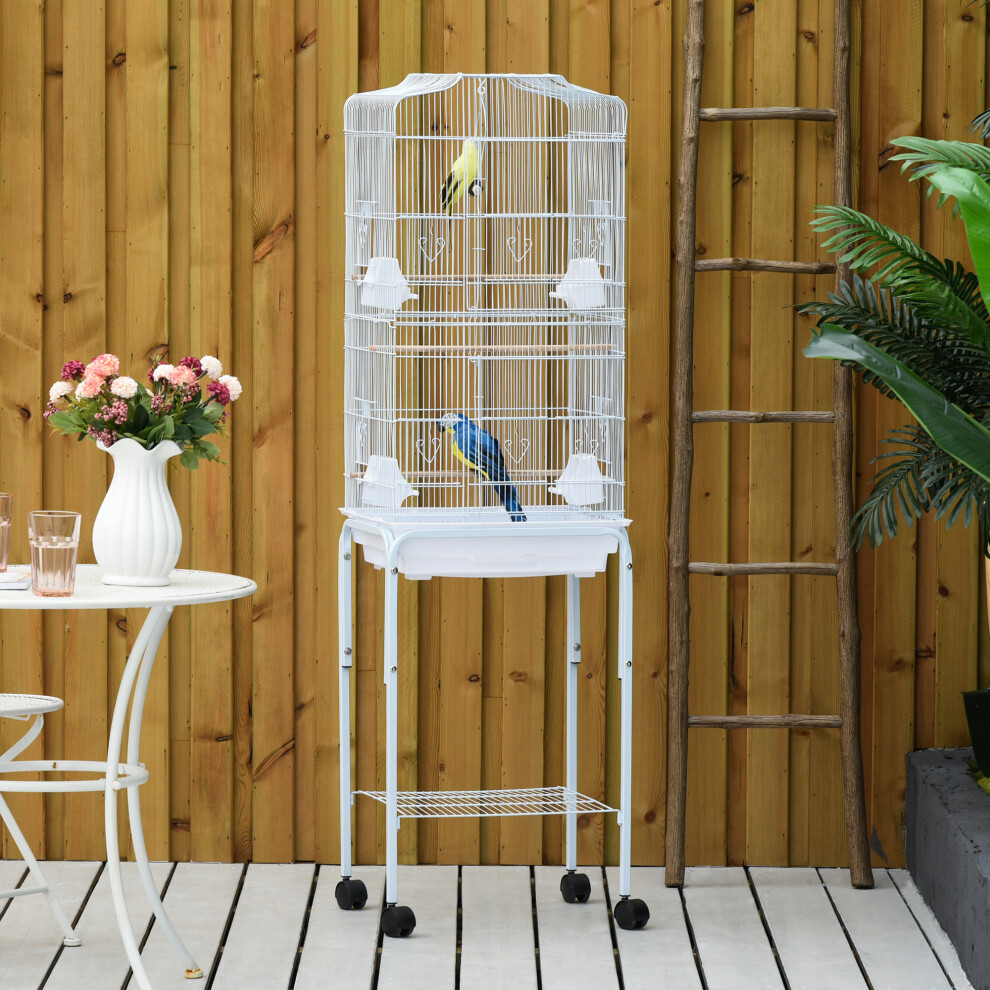 PawHut Bird Cage for Budgie Finch Canary Parakeet W/ Stand Sliding Tray White