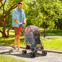 PawHut Detachable Pet Stroller with Rain Cover for Small and Tiny Dogs, Red