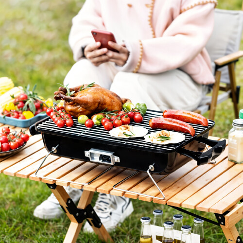 Living And Home Portable Tabletop BBQ Grill Smoker with Lid