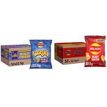 Walkers Wotsits Really Cheesy Snacks, 22.5g (Case of 32) & Ready Salted Crisps, 32.5g (Case of 32)