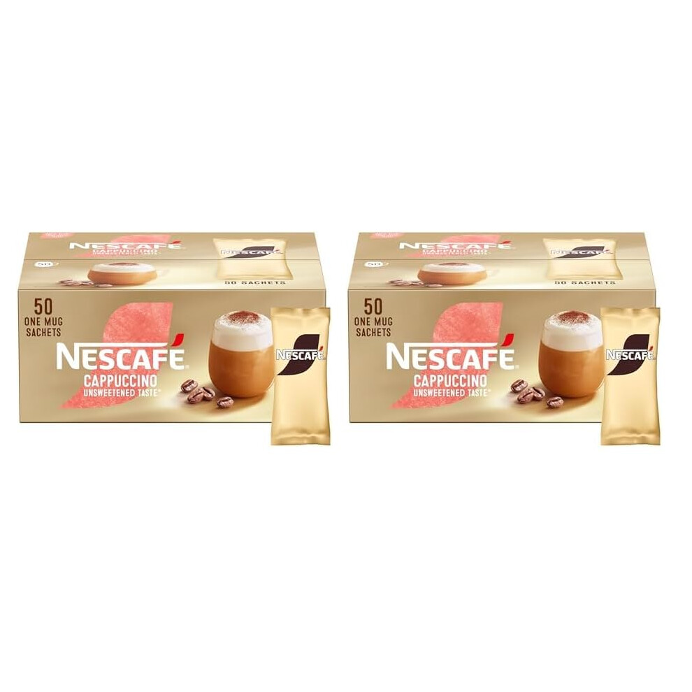 Nescafe Nescaf? Cappuccino Unsweetened Taste Instant Coffee Sachets - 50 X 14.2G (Pack Of 2) Gold